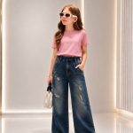 شلوار جین نیم بگ کد 7038